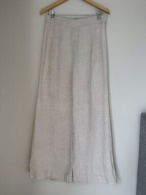 Billy J Linen Wide Leg Pants, Oatmeal, Size AU 10 (US 6)